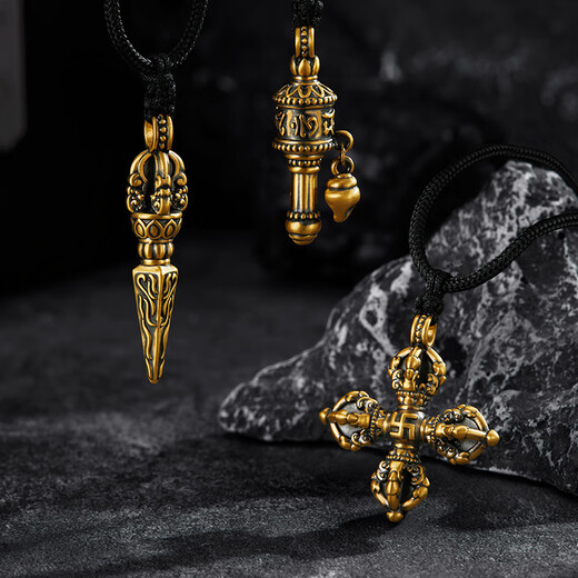 Chow Tai Sang Gold Pendant National Trend 5D Black Gold Cultural Blessing Couple Necklace Birthday Valentine’s Day Gift for Boyfriend and Girlfriend Black Gold Vajra Pendant About 1.8g