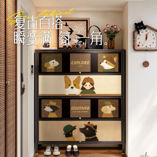 Шкаф Mercerta Shoe Cabinet Home Home Door Hesepper Входной шкаф, интегрированный на стену средневекового стиля, многослойная многослойная панель из углеродной стали)