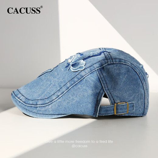 CACUSS Blue Butterfly Spring and Summer Women's Forward Hat Beret Retro Butterfly Denim Chinese Style Fashion Painter Hat Blue One Size Adjustable (56-58cm)