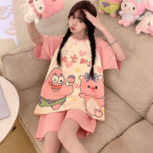 喻可眠女士睡衣可爱纯棉夏季短袖薄款初中大学生套装家居服大码宽松公主 TN826 2XL 【140-160斤】