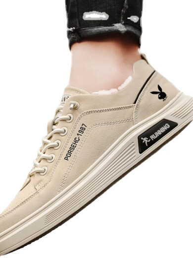 
Playboy men's shoes spring and summer new white shoes men's soft sole versatile trendy canvas shoes breathable sports and casual Z1105 khaki 39