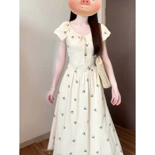 
Muni dress summer French 2025 new style simple cartoon vacation to look slim and waist-hugging temperament floral skirt French tea break dress [Rabbit] size L