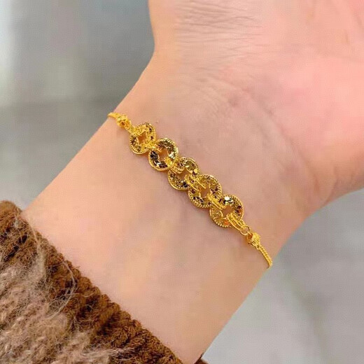 Xi welcomes Chinese Valentine's Day, gold-colored Five Emperors' Money necklace for women, 18K gold broken ice treasure coin bracelet for girlfriend, gold shop Five Emperors' Money necklace