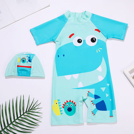 Shanye children's swimsuit boy one-piece small, medium and large children's swimsuit equipment student boy suit pants swimsuit playful T-Rex swimming cap + swimming goggles + nose clip earplugs XL recommended height 125-140cm