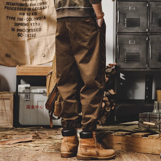 Jereno American heavyweight retro casual pants for men's spring and autumn loose Amei Kaji trendy overalls for men's feet plus size pants camel M suitable for 115-130Jin [Jin equals 0.5 kg]
