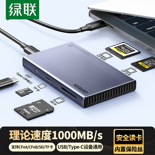 绿联USB/Type-C读卡器3.2高速 支持索尼佳能相机cfeA/cfeB/SD/TF卡手机无人机 适用CFexpressA/B内存卡
