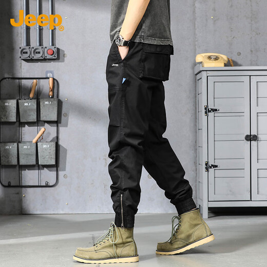 吉普（JEEP）休闲裤男士夏季冰丝束脚长裤多口袋工装裤子679 黑色 31