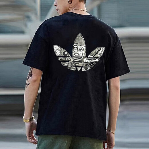 Adidas (adidas) Clover kurzärmeliges Herren-T-Shirt 2025 Herbst neu Laufen Training Sport atmungsaktiv lässig Rundhals-T-Shirt JN1669/schwarz/gedrucktes Logo S auf der Rückseite