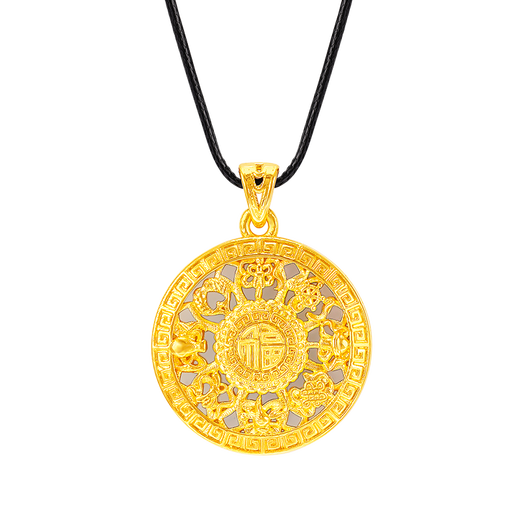 Mingzuan International 18K Gold Hetian Jade Eight Treasures Compass Pendant Women's au750 New National Trendy Fashion Neck Jewelry as a Birthday Gift for Girlfriend