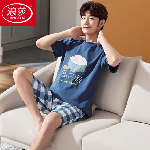 浪莎（LangSha）品牌加肥加大码睡衣男夏柔棉短袖薄款卡通青胖子特大码300斤套装 XY-1098# 2XL 加大版[178斤内]