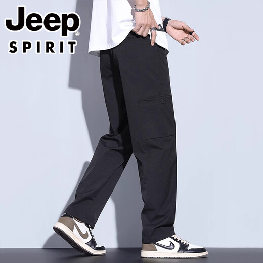 JEEPSPIRIT冰丝休闲裤男士2025夏季薄款阔腿男裤宽松直筒新款运动长裤子男款 6636黑色 3XL