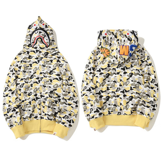BAPE trendy brand ape man head camouflage loose men and women versatile shark double hat zipper cardigan sweater hooded jacket 6173 black M