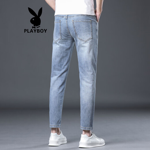 花花公子（PLAYBOY）2025新款高端冰丝九分牛仔裤男夏季薄款修身小脚弹力百搭休闲裤子 867黑灰色修身小脚 长裤 薄款 28 腰围2尺1