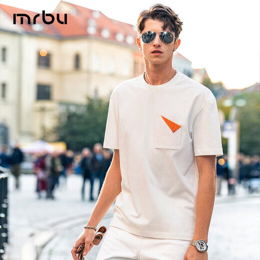 
Mr.BuMrBu cloth silhouette creative folding pocket casual round neck short sleeve men's T-shirt summer new style GT15263 ivory white M 170