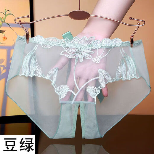 TULX modal sex open crotch low waist underwear for women lace sexy breathable mesh temptation T-shirt 838 skin color M