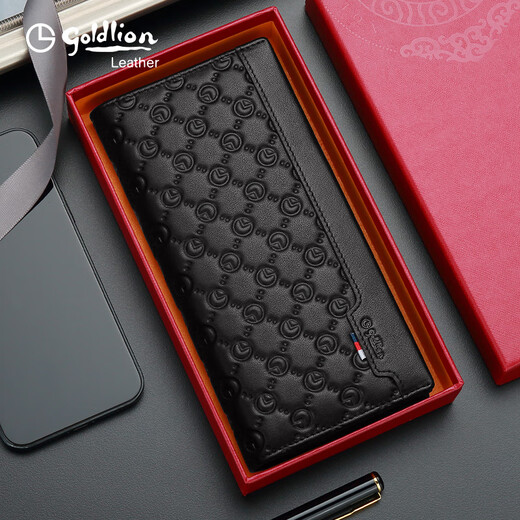 Goldlions New British Fashion Wallet Herren Multi-Card echte Leder Brieftasche Cowhide Cowhide Cowhide Wallet Long Wallet Schwarz schwarz
