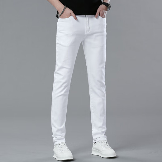 ARMANI High-End-Nicht-Eisen-Mode-Mode-Jeans-Herrenmarke Slim Slim Rade-Leg Youth High-End High-End Casual Stretch Hosen hellgrau 9911 28