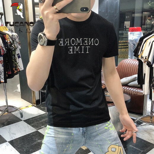 啄木鸟（TUCANO）t恤男士2025夏季新款短袖T恤男修身个性刺绣烫钻欧货丝光棉体恤男 724闪电R白色 M