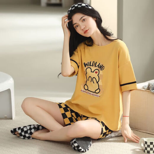 2025 NOUVEAU PAJAMAS POUR LES FEMMES, Coton Pure Summer Coton Coton à manches courtes Clothing à rayures Summer à la maison YZT9855 M Style féminin recommandé 80100jin [Jin est égal à 0,5 kg]