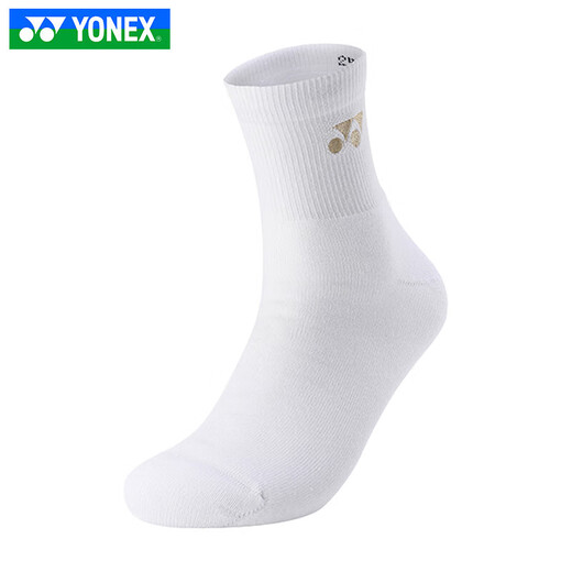 Yonex Nouveau Yonex YY chaussettes de badminton chaussettes mi-tube chaussettes longues de sport pour hommes bas de serviette épaissi modèle pour hommes-145154BCR-blanc/or taille unique