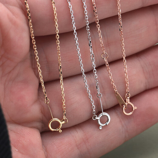 Kawamori Japanese craft white 18k gold necklace plain chain cross chain rose gold clavicle chain k gold au750 plain gold female adjustment rose gold 1.1mm40cm