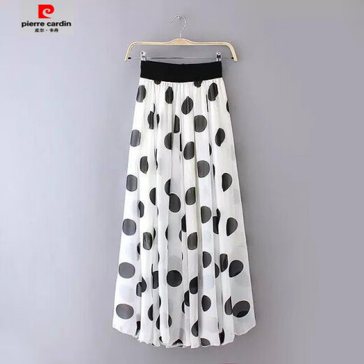 Pierre Cardin [1416 personnes collectionne] Summer New Style Jupe en mousseline de mousseline mi-longueur grande polka à moitié-corps Mopping Long Jirt Beach Black S