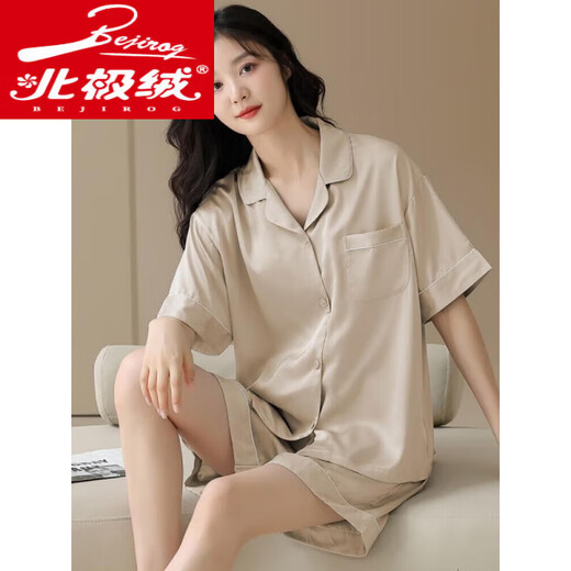 Arktische Samtpyjama Frauen Sommer Dünne Ice Silk Shorts Shorts Strickjacken einfache Heimkleidung Nachahmungsanzug F-16804 m