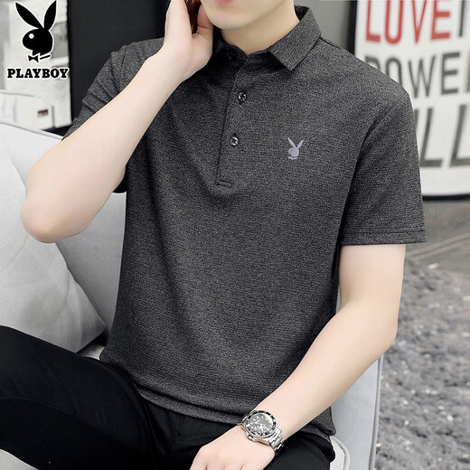 Playboy (PLAYBOY) футболка с короткими рукавами, мужская рубашка ПОЛО, высококачественные летние топы с половиной рукавов, модная тонкая мужская одежда кофейного цвета XL