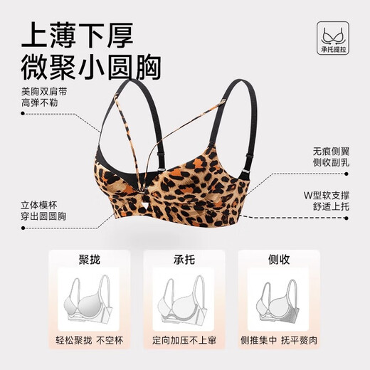 Catman Leopard Print Women's Underwear Women's Small Breast Push Up Show Big Bra Seamless Wireless Pull-up Anti-sagging Sexy Bra