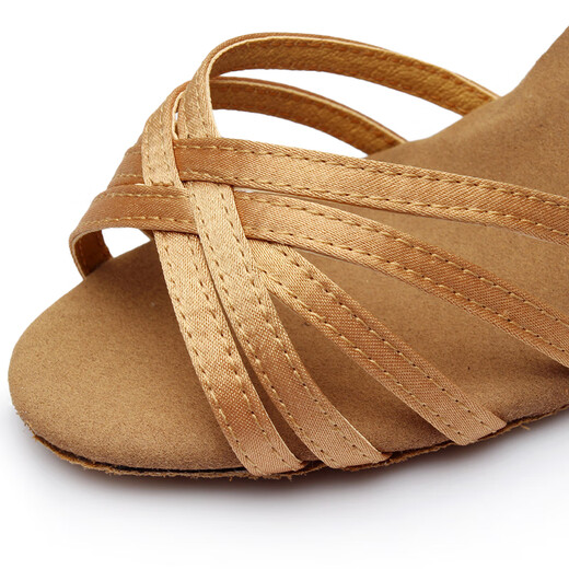 
Iron Arrow Latin Dance Shoes for Women's Middle Heel Soft Sole Dancing Shoes Ballroom Dance Lomba Chacha National Standard Dance Shoes Dark Skin Tone 38