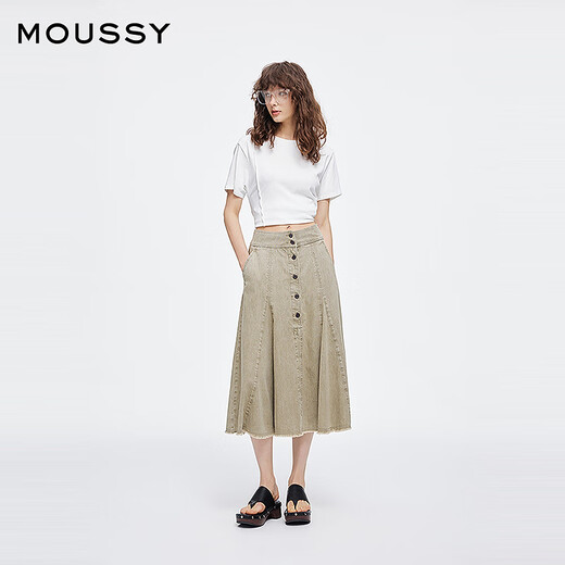 moussy 2025新品复古港风垂感A型牛仔半身裙女028ISA11-2601 070米色 S