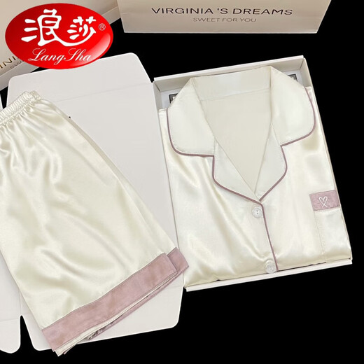浪莎2025年新款冰i丝睡衣女士短袖夏季薄款丝绸可外穿家居服套装春夏 FS_9214#开衫双短 蕾丝口袋 2XL