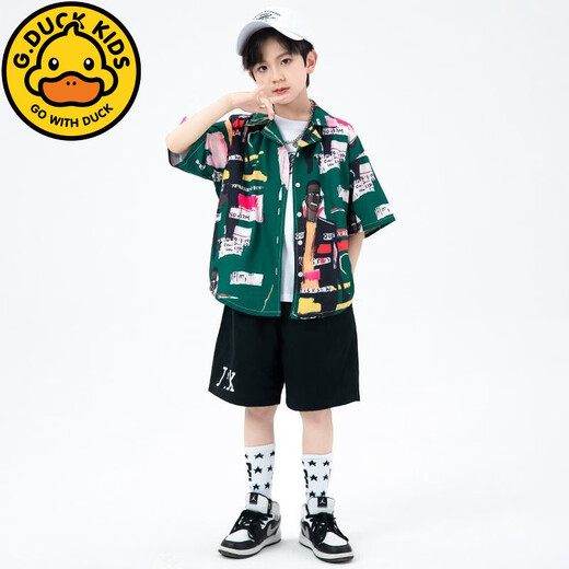 G.DUCKKIDS小黄鸭儿童街舞潮服夏季男童嘻哈衬衫套装毕业走秀服装女孩爵士舞 841男白短袖 110