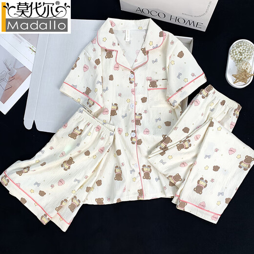 Modal three-piece pajamas for women summer 2025 new Internet celebrity style spring and autumn style cloud cotton short-sleeved short-sleeved trousers home clothes 9913#Yunduo cotton three-piece set M 70-95 Jin Jin is equal to 0.5 kg