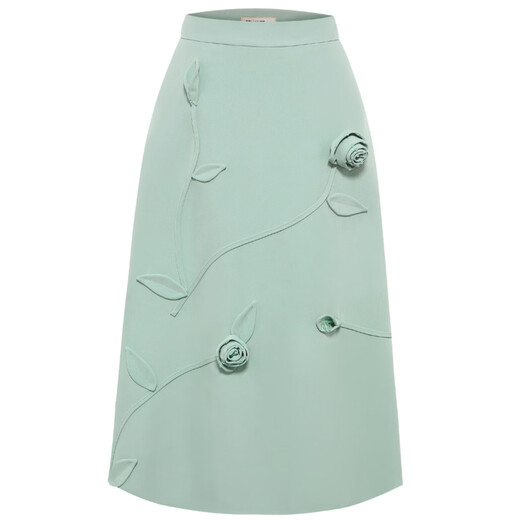 Pink Blue Garderobe [Huamanyuan] 2025 Frühlings- und SommerhandMade dreidimensional Blumenkunst Perlen Rock für Frauen 552q695 Clear Water Green L.