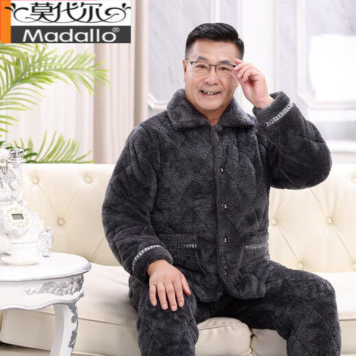 Modal Pyjamas Männer im Winter, warme dreischichtige Baumwolle verdickte Kälte und Samt, Papa kann einen Baumwolljackeanzug an der Außenseite tragen.
