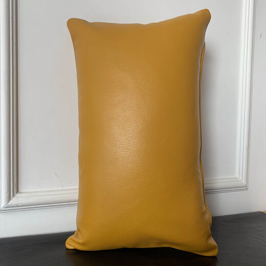 Clcey Echtes Lederkissen importiert voll Leder gelbe Kuhkopfschicht High-End-Leder/Taillenkissen/Sofa/Autokissen/Kissen braun D679# Doppelseitige Kopfschicht Kuhleder Kissen 50*30 cm (einschließlich Kern-Taillenpolster)