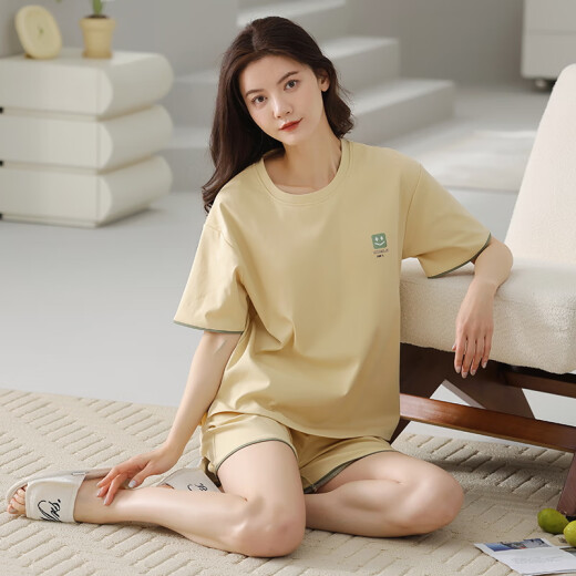 Pajamá de pijama de manga corta de algodón puro para ropa de algodón para mujeres de verano para ropa para el hogar de estilo coreano simple Y9859 m (recomendado 75-95Jin [Jin iguala 0.5 kg])