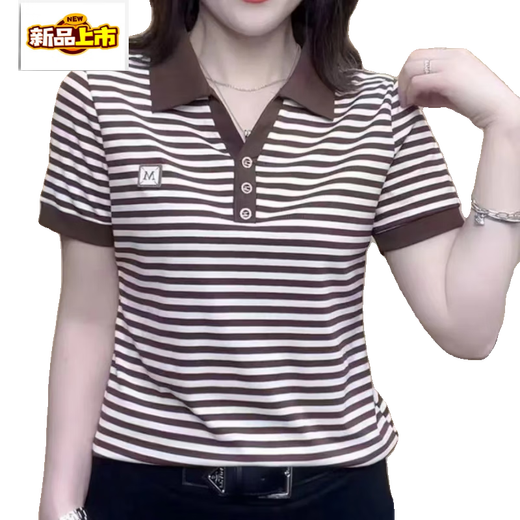 Chuzhi Mom Mom Women's Summer Fashion Fashion Fashion Slewer Camiseta Camiseta Polo Women's Casual New Loose All-Match Top 9928 Coffee M 85-100Jin [Jin equivale a 0.5 kg]