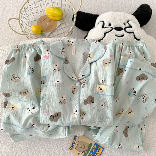 
Three-piece pajamas for women in summer short-sleeved shorts trousers cardigan student home clothes thin cartoon ladies suit 9905 meters white spade heart three-piece set L