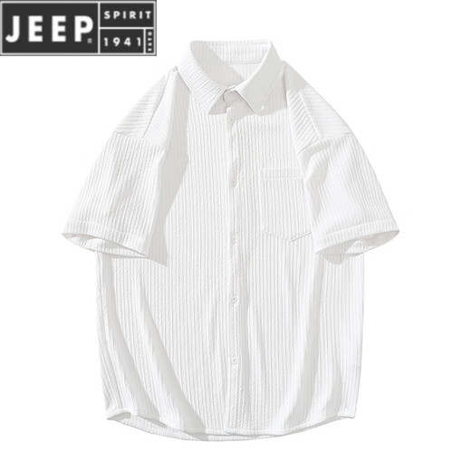 Jeep Spirit Summer New Ice Seide dünne Kurzarmhemd Herren Paar Lose großer großer Farbe Casual Trendy Brand Hemd Jacke C844 Schwarz XL