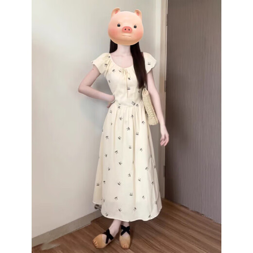 
Muni dress summer French 2025 new style simple cartoon vacation to look slim and waist-hugging temperament floral skirt French tea break dress [Rabbit] size L