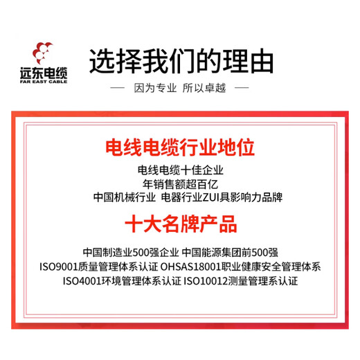 远东电缆 ZC-BVR4平方家装空调热水器铜芯阻燃电线多股软线 100米/卷 红色