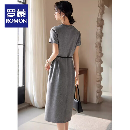 Romon Round coude robe à manches courtes pour les femmes en été nouvelle ceinture de ceinture minceur de trajet simple jupe de tempérament