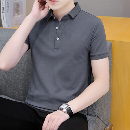 Summer solid color lapel short-sleeved men's polo shirt trendy versatile business casual tie half sleeve T-shirt men's clothing white QY686 2XL