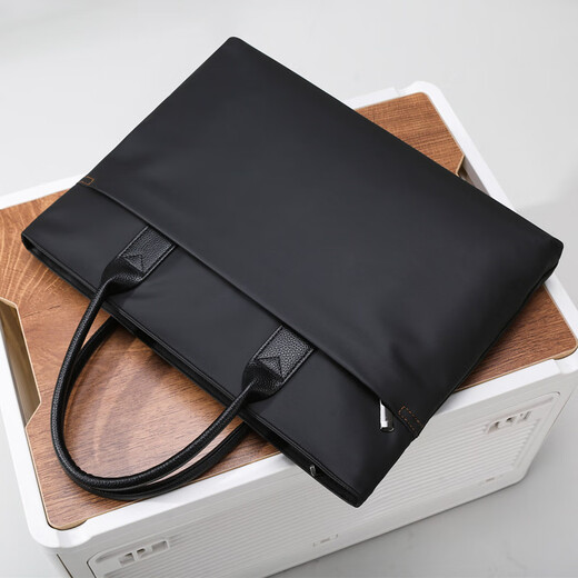 Hao'e business briefcase men's commuter handbag casual Oxford cloth waterproof storage information bag 14-inch computer bag black 14-inch