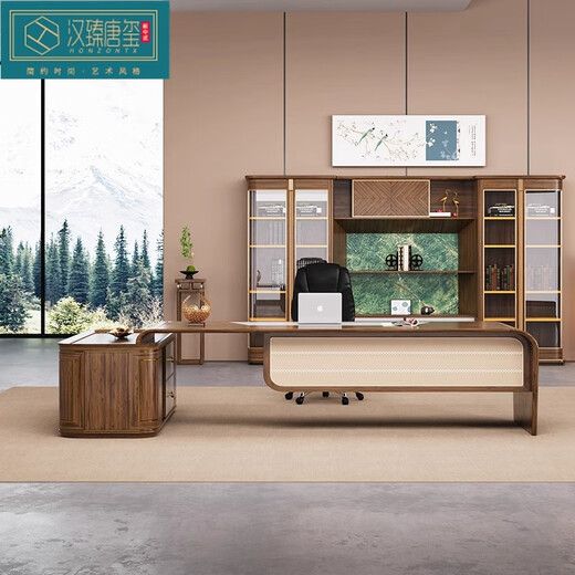 HONZONTX new Chinese style light luxury ash executive desk business office hotel B&B host boss desk filing cabinet furniture 2-meter desk
