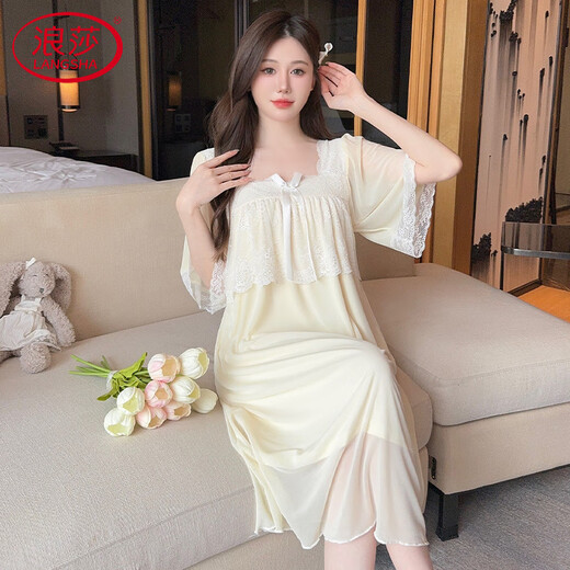 Langsha (Langsha) High-End-Prinzessin-Stil-Nachthemd für Frauen mit dünnem Eis Seidenkühlung Mesh modal locker zu Hause Kleidung