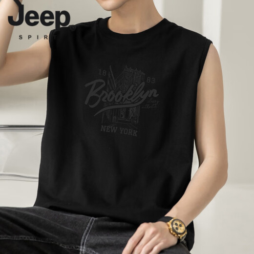 JEEP SPIRIT美式复古纯棉无袖t恤夏季薄款青年跨栏运动背心印花坎肩短袖潮 M18-T672军绿色 XL