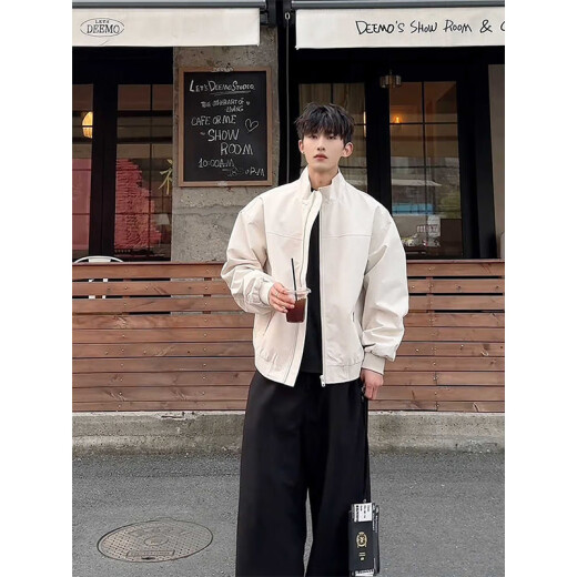 
7 high-quality pilot jackets for boys in spring and autumn new American retro high-end tooling jacket stand collar short baseball uniform CLH-Y6629 gray XL
